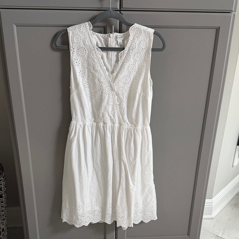 J. Crew White Eyelet V-Neck Sleeveless Dress